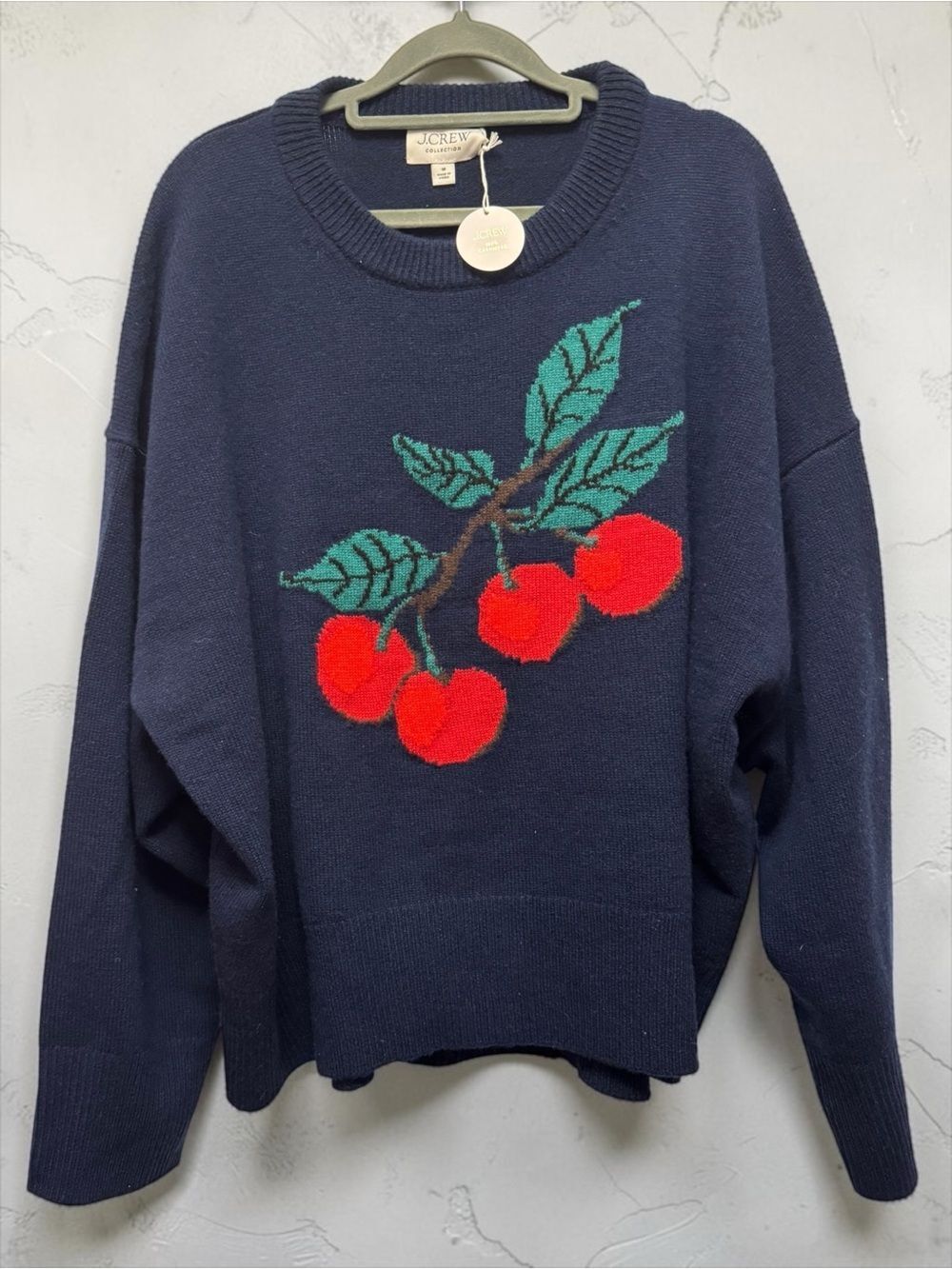 J. Crew Collection Cashmere Sweater with Intarsia Print Cherries Oversized NWT - Picture 4 of 12